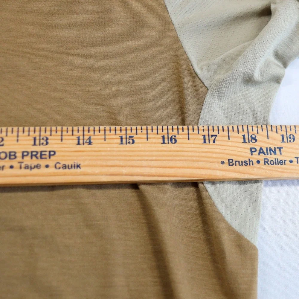 Lululemon Always Agile Short Sleeve Shirt Tan Beige Raglan Curved Hem Mens Small